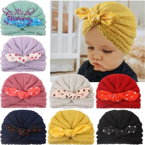 17*13 CM Newborn Comfortable Warm Knitting Wool Caps Fashion Dots Bunny Ears Infant Hats Baby Headwear Birthday Gift Photo Props