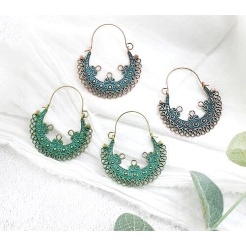 Great green retro ring Drop Earrings Carved pattern Hollow curve Metal Earrings Eardrop ethnic customs Indian women Jewellery