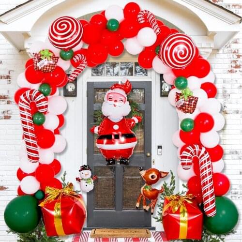 97pcs/Lot Merry Christmas Party Red White 10inch Latex Santa Striped Walking Stick Foil Balloons New Year Xmas Decoration Suit