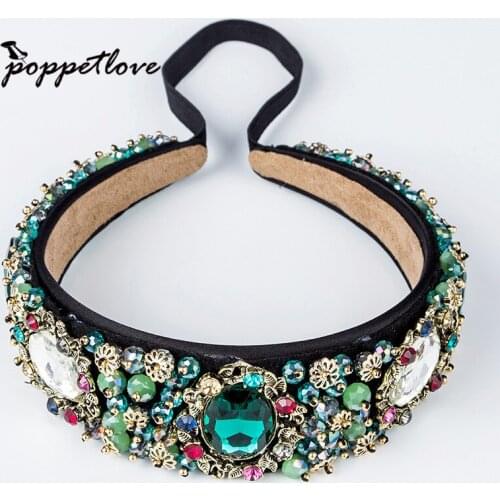 Fashion Crystal Rhinestone Pearl Headwear Ladies Girls Green Flower Headband Head Piece Hair Band Hair Accessories