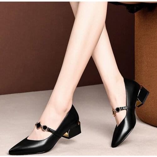 Women Mary Janes Shoes Pointed Toe Slip on Shoes Low Heels Dress Shoes Metal Pumps Gun zapatos mujer Ladies Boat Shoes N7801G