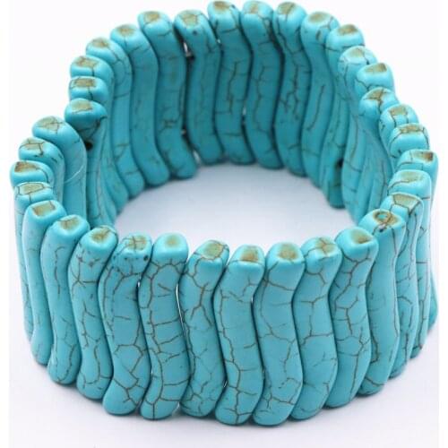 Charm Turkey Turquoises Calaite Stone Strand Bracelet for Women Fashion Statement Elastic Bracelets Bangle Gift Jewelry 6cm A547