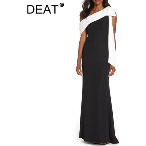 [DEAT] 2021 Spring Autumn New Fashion Tide Diagonal Collar Sleeveless Floo-length Temperament High Quality Dress Women 13Z1895