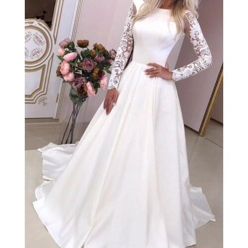 ANGELSBRIDEP A-Line High-Neck Wedding Dresses Silmple Design Cheap Long Sleeves Robe de mariee Bridal Gowns Plus Size