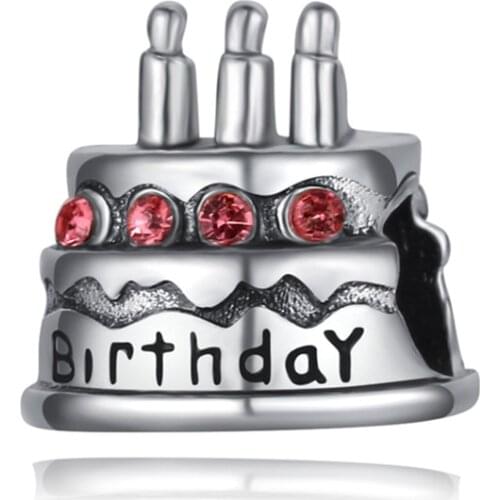 1Pcs New Cute Birthday Cake Pendant DIY Beads Suitable for Original Pandora Charm Bracelet Ladies Jewelry Making Gifts