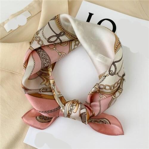 100% Real Silk Scarf Women Foulard Neck Hairband Small Square Scarves Spring Female Kerchief Tie Design Print Bandana 2021