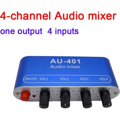 4 WAY Stereo Audio Signal Mixer Board Drive headphone power amplifier Mixing Board one output 4 WAY input + CASE DC 5V - 12V