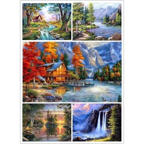 5D Diy Diamond Painting Landscape Waterfall Scenery Square Diamond Mosaic Diamond Embroidery Rhinestone Mountain River Decoratio