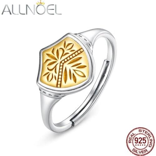 ALLNOEL 925 Sterling Silver Ring For Women Gold Plated Adjustable Open Design Ring For Personalized Women Wedding Fine Jewelry