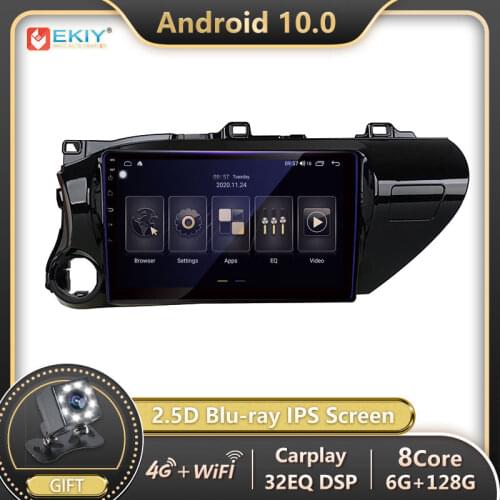 EKIY 6+128G DSP Android 10 Car Radio for Toyota Hilux 2017 Autoradio Multimedia Blu-ray IPS Screen Navigation GPS Stereo no 2din