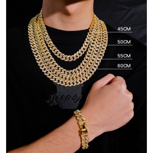 12MM Gold Cuban Chain Chokers Necklaces for Men Boy Punk Hip-Hop Jewelry Stainless Steel Link 60cm/55cm/45cm