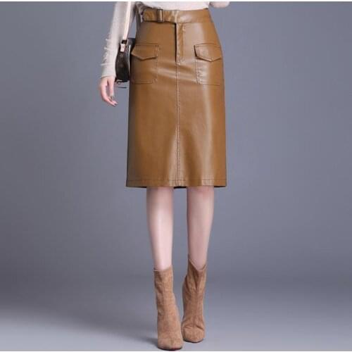 High waist PU leather long leather skirt split step skirt women plus size 4xl