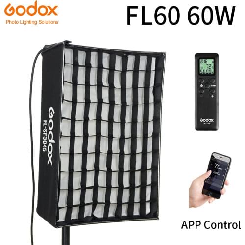 Godox FL60 60W Flexible LED Video Light Rollable Cloth Lamp with Honeycomb Grid Softbox + Controller + Remote Control + APP