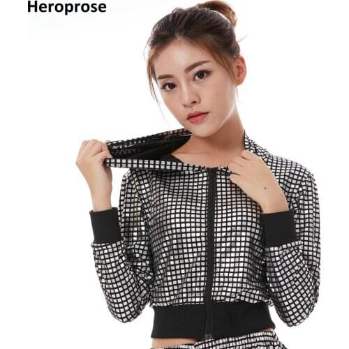 Heroprose New Fashion Women hip hop Ultra-short Tops sexy dance Jazz Stage Performance wear With A Hood Long Sleeve Jacket