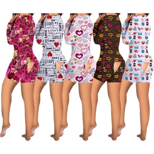 Hirigin Valentines Day Sexy Women Jumpsuit Butt Flap Sleepwear Homewear V-neck Bodycon Long Sleeve Leotard Playsuit hot sale