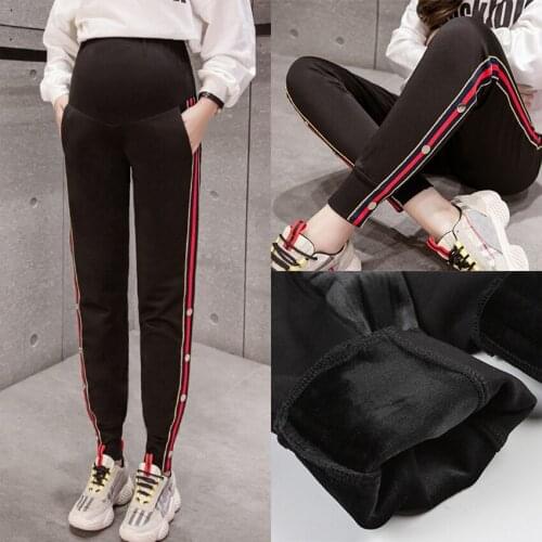 Pregnant women plus cashmere sweatpants for pregnant women autumn and winter new style Korean fashion all-match maternity pants