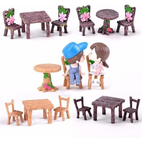 Chair Table Set Doll Lover Home Ornament Craft Fairy Garden Bonsai Decor Miniature Dollhouse Cake Decoration DIY Accessories