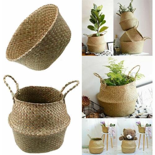 XL/XXL Seagrass Storage Basket Plant Storage Container Foldable Laundry Sundries Straw Basket Pot Home Garden Decorative Basket