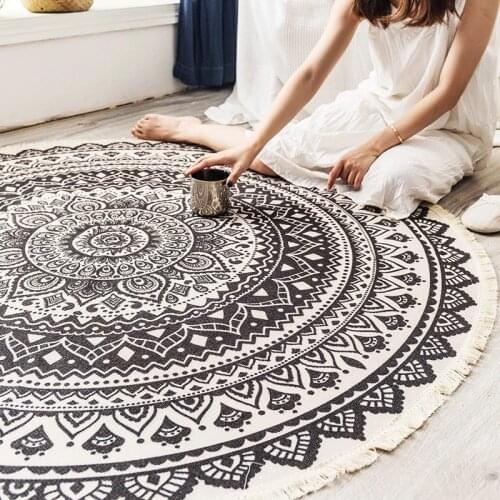 Round Bohemian Nordic Carpet Floor Carpets for Living Room Bedroom Anti-slip Linen Cotton Doormat Yoga Mat Tassels Area Rugs