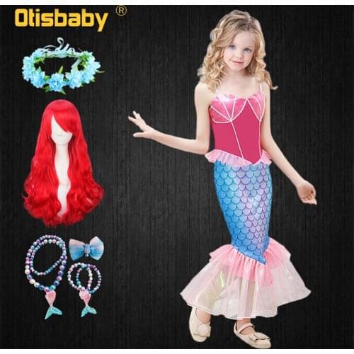 Summer Fancy Girl Tight Backless Little Mermaid Sling Dress with Tutu Shining Mesh Tulle Tail Child Ariel Princess Party Gowns
