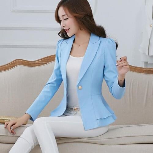 Small suit female candy color womens jacket short long sleeve ruffled large size Slim professional small suit jacket Women