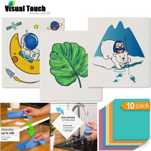 Cartoon Cellulose Sponge Dishcloth Quick-Dry Cleaning Rag Dish Cloth Kitchen Reusable Absorbent Dishwashing Cloth Cleaning