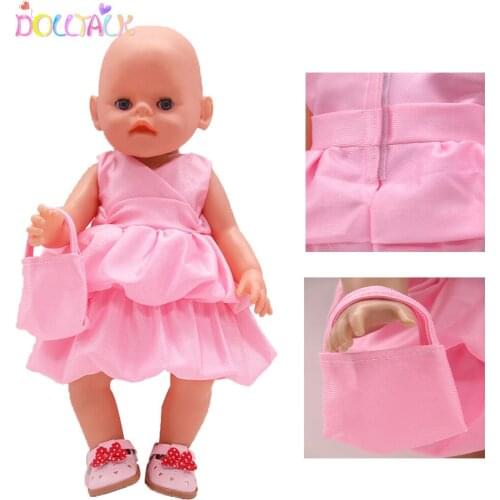 Doll Talk Doll Clothes For 18 Inch Reborn Baby Doll Pink lace Clothes For 43cm Baby Dolls Cartoon Outfit Set Toy Accessories