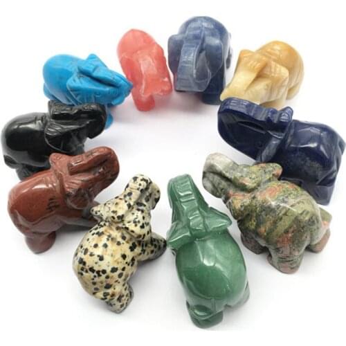 Wholesale natural hand carved crystal crafts obsidian healing stone elephants for souvenir