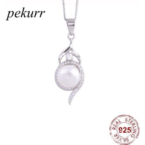 Pekurr 925 Sterling Silver Zircon Lace Surround Natural Freshwater Pearl Necklaces For Women Pendants Collar Jewelry Gifts