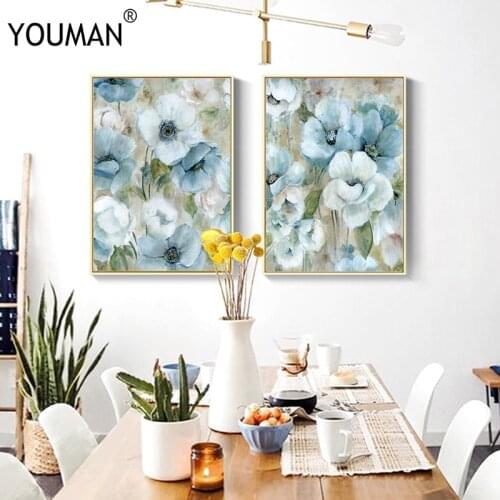 Poster Wallpaper Painting Blue Flower Picture Canvas Painting Abstract Art Print Posters And Prints Wall Art Canvas Art Unframed