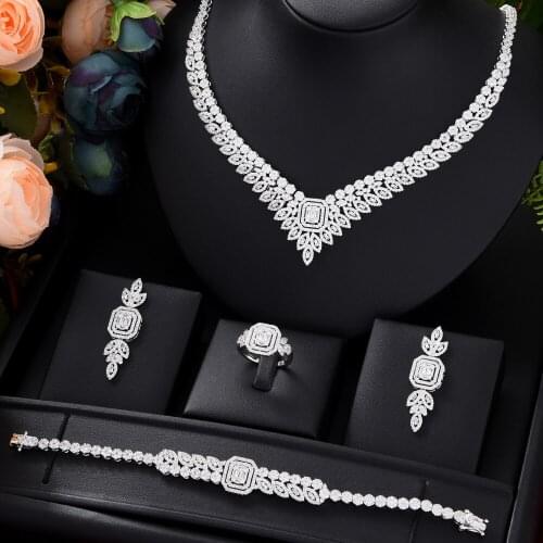 Blachette Luxury Refined Elegant Necklace Earrings Bracelet Ring Jewelry Sets Bride Noble Women Bridal Wedding Party Show Gift