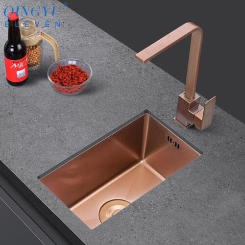 Rose Gold Kitchen Sink Nanometer Technology Gold 4mm thickness 304 Stainless Steel Manual Sink Single Bar Counter Kitchen Sink