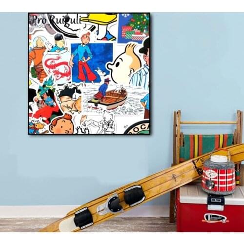 Hand Painted Oil paintings Galloping TINTIN Cartoon Figure Painting Canvas For kids Decoraiton