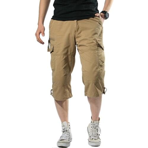 Long Length Cargo Shorts Men 2021 Summer Knee Multi Pocket Casual Cotton Elastic Waist Bermudas Male Military Style Hot breeches