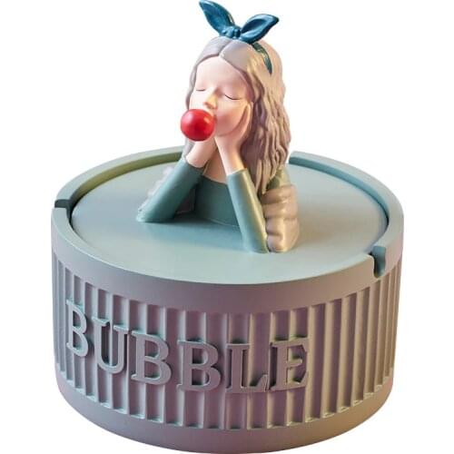 Nordic Girl Cute Bubble Girl Ashtray Family Living Room Creative Personality Trend with Cover Anti Fly Ash
