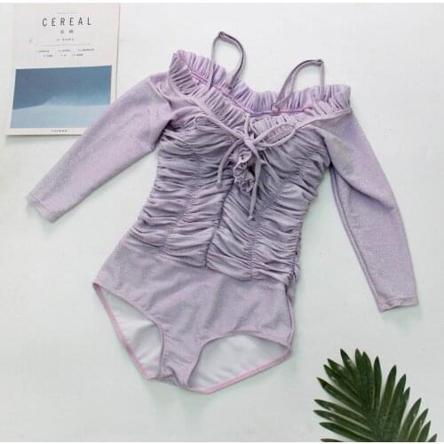 2021 One Piece Swimsuit Long Sleeve Swimwear Women Bathing Suit Retro Swimsuit Vintage One-piece Surfing Swim Suits