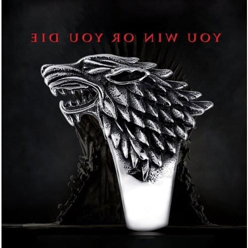 Vintage Viking Wolf Titanium Steel Skull Biker Gothic Punk 316L Stainless Ring For Men Retro Male Design Round Bands Rings