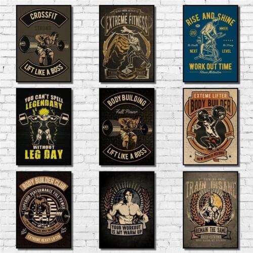 Funny Fitness Poster Kraftpaper Fitness Motivation Poster Art Painting Abstract Fancy Wall Sticker for Coffee House Bar Gym