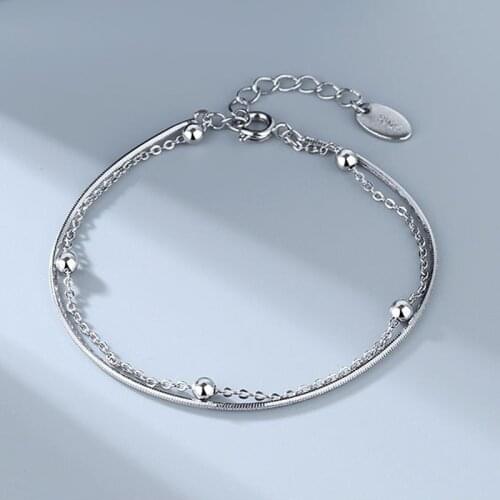 KOFSAC 2021 Womens 925 Sterling Silver Two Chain Bracelets Fashion Snake Chain Beads Bangle Girl Simple Jewelry Birthday Gift