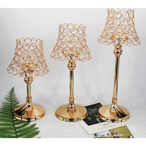 Gold Pillar Desk Lamp Crystal Votive Candle Holder Centerpieces for Wedding Decoration Candle Lantern