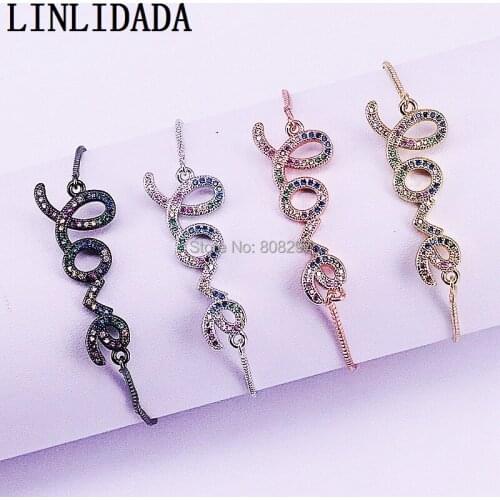10Pcs Femme Jewelry Micro Pave CZ Connectors Bracelet for Women Girls Fashion Charm Slide Chain Bracelets