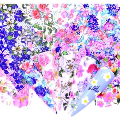 2020 10PCS/Pack Rose Flower Laser Matte Nail Transfer Foils Nail Art Polish Wraps Decals DIY Nail Beauty Stickers Accessories