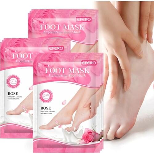 EFERO 30Packs Rose Whitening Feet Mask Peeling Dead Skin Calluses Pedicure Socks Exfoliating Foot Mask Moisturizing Foot Patch