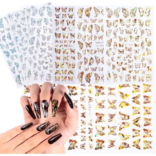 8 Sheets Butterfly Nail Stickers Adhesive Assorted Patterns Butterfly Nail Decals for Women