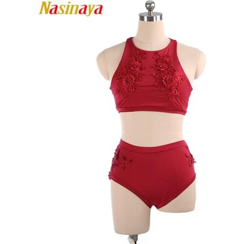 Aerial Yoga Leotards Pole Dancing Performance Clothing wine red Dance Costume Artistic Gymnastics Training Adult Girl Two Pieces