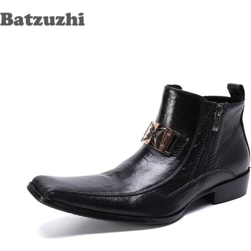 Batzuzhi Western Boots Men Luxury Men Leather Ankle Boots Zip Motorcycle Boots Men Comfortable Dress Boots Men, Big Size EU38-46