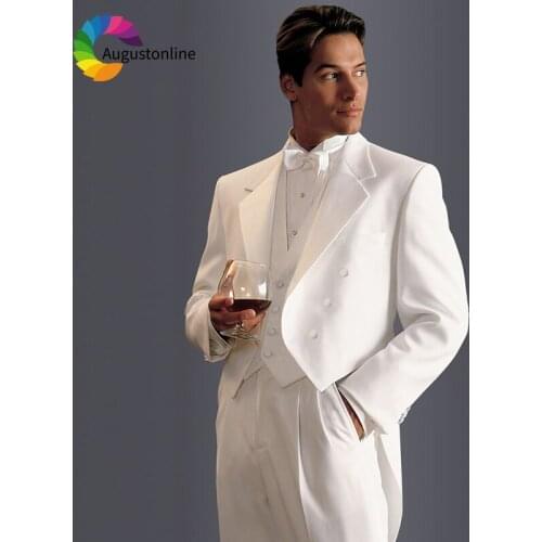 Double Breasted White Tailcoat Men Suits For Wedding Bridegroom Prom Tuxedo Slim Fit Formal Best Man Blazer Jacket+Pants+Vest