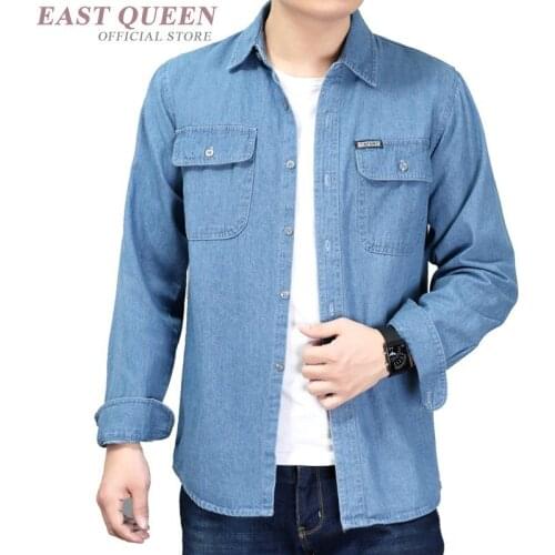 Denim shirt male blouse New 2018 Fashion mens denim long-sleeve shirt male lager size loose shirts denim workwear FF1009