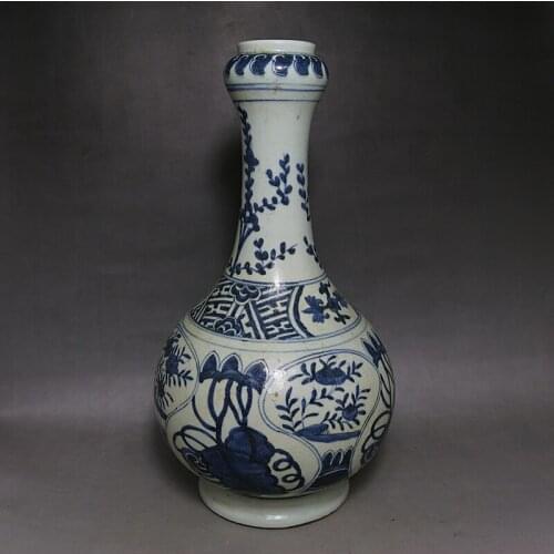 Antique MingDynasty porcelain vase,blue bird garlic bottle,hand painted crafts,Decoration,Collection&Adornment,Free shipping