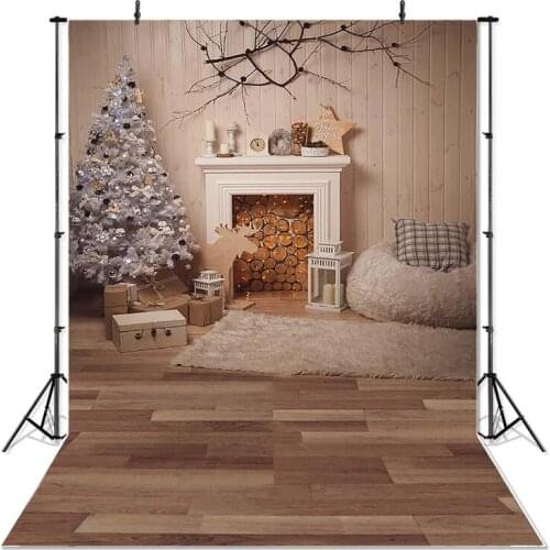 Christmas Tree Photography Background Holiday Home Fireplace Wood Floor Backgrounds Photo Booth Studio Photographic Background